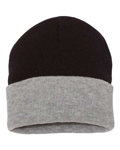 Sportsman SP12T 12" Color Blocked Cuffed Beanie - Black/ Heather