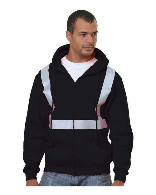 Bayside 3790 Men's USA-Made Hi-Visibility Full-Zip Hooded Sweatshirt - Black