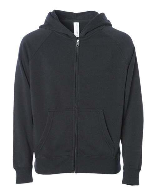 Independent Trading Co. PRM10TSBZ Toddler Lightweight Special Blend Raglan Zip Hood - Black