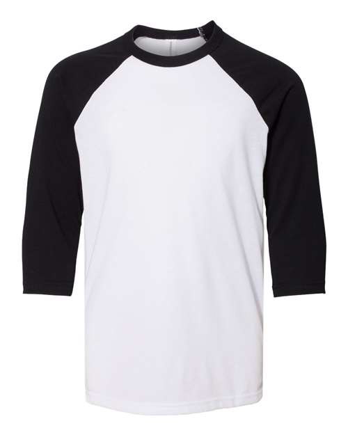 BELLA + CANVAS 3200Y Youth Three-Quarter Sleeve Baseball Tee - White/ Black
