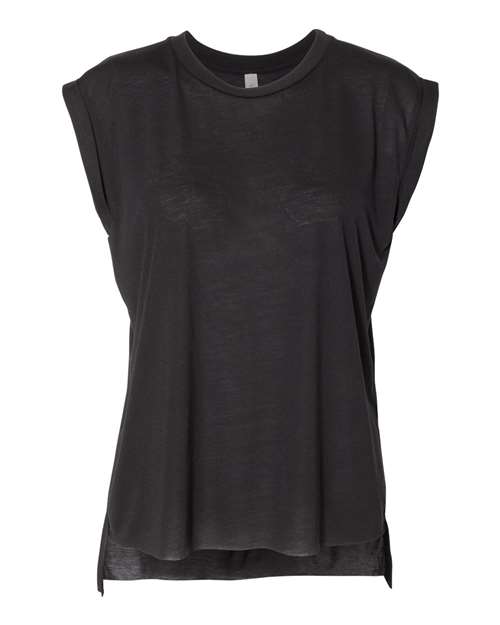 BELLA + CANVAS 8804 Women’s Flowy Rolled Cuffs Muscle Tee - Black