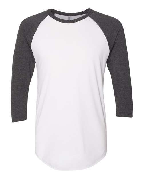 American Apparel BB453W Unisex 50/50 Raglan Three-Quarter Sleeve Tee - White/ Heather Black