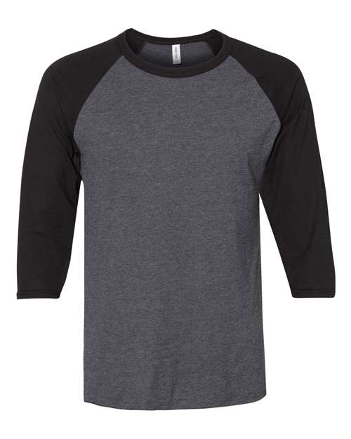 JERZEES 560RR Premium Blend Ringspun Three-Quarter Sleeve Raglan Baseball T-Shirt - Black Ink Heather/ Black Ink