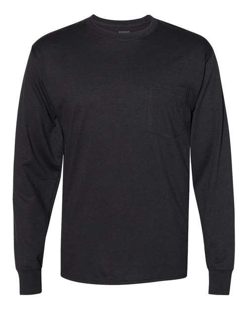 Hanes W120 Unisex Workwear Long Sleeve Pocket T-Shirt - Black