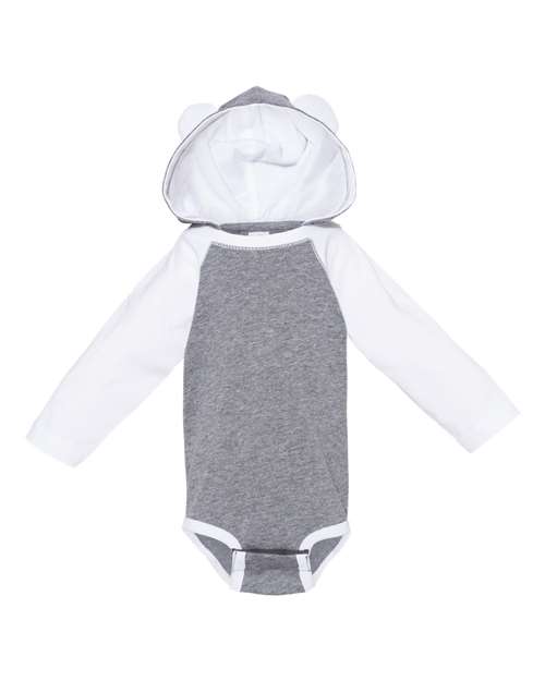 Rabbit Skins 4418 Infant Fine Jersey Character Hooded Long Sleeve Bodysuit with Ears - Granite Heather/ White