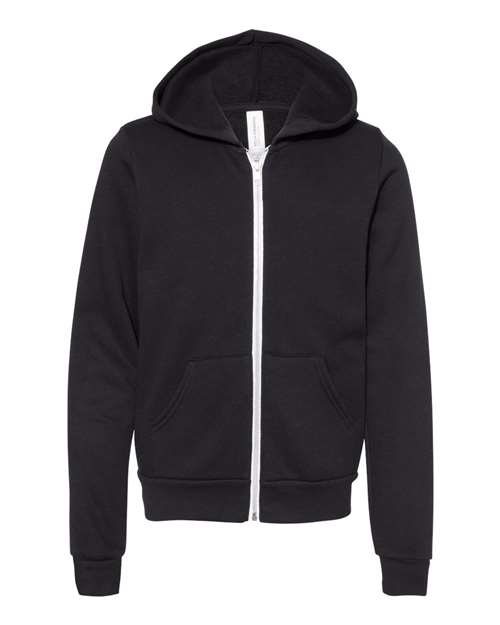 BELLA + CANVAS 3739Y Youth Sponge Fleece Full-Zip Hoodie Sweatshirt - Black
