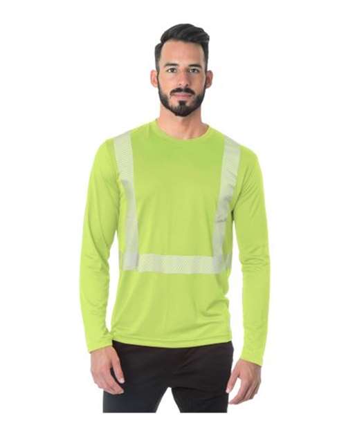 Bayside 3740 Unisex USA-Made Hi-Visibility Long Sleeve Performance T-Shirt - Segmented Tape - Lime Green