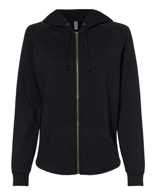Independent Trading Co. PRM2500Z Women's California Wave Wash Full-Zip Hooded Sweatshirt - Black