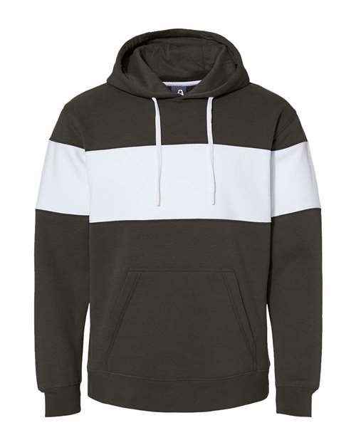 J. America 8644 Men's Varsity Fleece Colorblocked Hooded Sweatshirt - Black