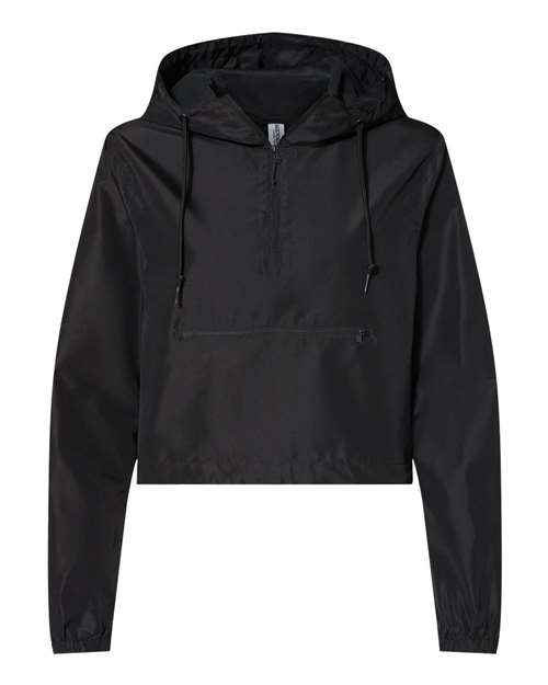 Independent Trading Co. EXP64CRP Women's Lightweight Quarter-Zip Pullover Crop Windbreaker - Black