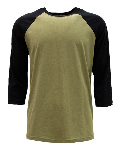 Next Level 6251 Unisex CVC Three-Quarter Sleeve Raglan Tee - Black/ Olive
