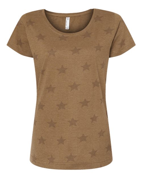 Code Five 3629 Women's Star Print Scoop Neck Tee - Coyote Brown Star
