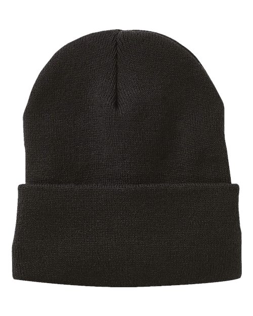 Sportsman SP12JL 12" Jersey Lined Cuffed Beanie - Black