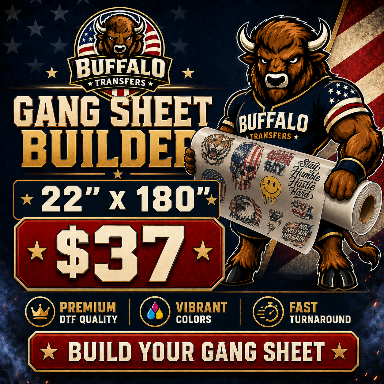 Build DTF Transfers Gang Sheet